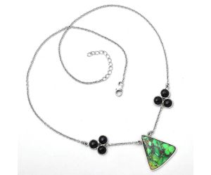 Green Matrix Turquoise and Black Onyx Necklace SDN1220 N-1002, 22x24 mm
