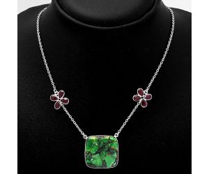 Green Matrix Turquoise and Garnet Necklace SDN1221 N-1001, 23x23 mm