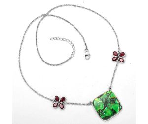 Green Matrix Turquoise and Garnet Necklace SDN1221 N-1001, 23x23 mm