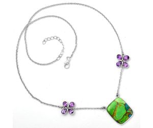 Blue Turquoise In Green Mohave and Amethyst Necklace SDN1240 N-1001, 18x20 mm