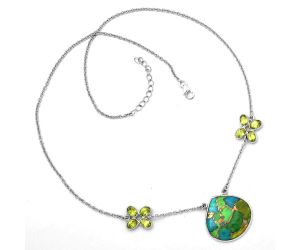 Blue Turquoise In Green Mohave and Peridot Necklace SDN1261 N-1001, 22x23 mm