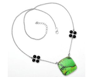 Green Matrix Turquoise and Black Onyx Necklace SDN1266 N-1001, 25x25 mm