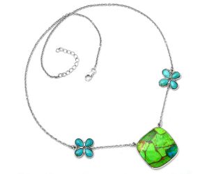 Blue Turquoise In Green Mohave and Nevada Turquoise Necklace SDN1289 N-1001, 24x24 mm