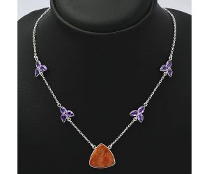 Natural Red Sponge Coral & Amethyst Necklace SDN1320 N-1004, 18x18 mm
