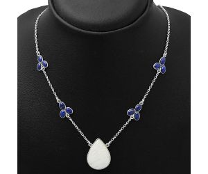 Natural White Scolecite & Lapis Necklace SDN1327 N-1004, 18x23 mm