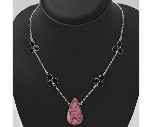 Pink Thulite - Norway & Black Onyx Necklace SDN1341 N-1004, 17x31 mm