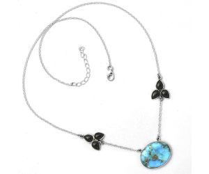 Kingman Turquoise With Pyrite & Black Onyx Necklace SDN1342 N-1002, 17x21 mm