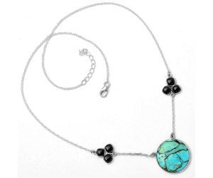Lucky Charm Tibetan Turquoise & Black Onyx Necklace SDN1357 N-1002, 21x21 mm