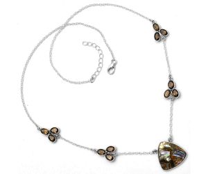 Copper Abalone Shell & Smoky Quartz Necklace SDN1364 N-1004, 18x18 mm