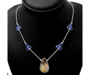 Natural Montana Agate - USA & Lapis Necklace SDN1369 N-1004, 16x26 mm