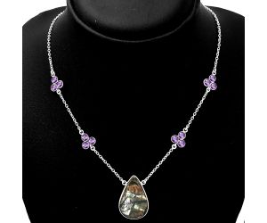 Copper Abalone Shell & Amethyst Necklace SDN1393 N-1004, 17x26 mm