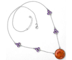 Natural Red Sponge Coral & Amethyst Necklace SDN1395 N-1004, 16x16 mm