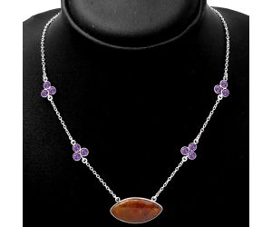 Natural Red Moss Agate & Amethyst Necklace SDN1396 N-1004, 14x28 mm