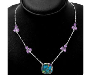 Blue Turquoise In Green Mohave - USA & Amethyst Necklace SDN1401 N-1004, 18x18 mm
