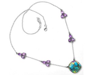 Blue Turquoise In Green Mohave - USA & Amethyst Necklace SDN1401 N-1004, 18x18 mm