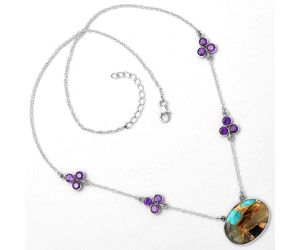 Shell In Black Blue Turquoise & Amethyst Necklace SDN1402 N-1004, 17x22 mm