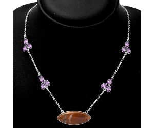Natural Red Moss Agate & Amethyst Necklace SDN1403 N-1004, 14x32 mm