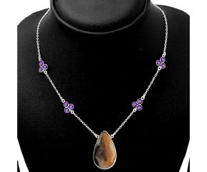 Natural Montana Agate - USA & Amethyst Necklace SDN1410 N-1004, 18x30 mm