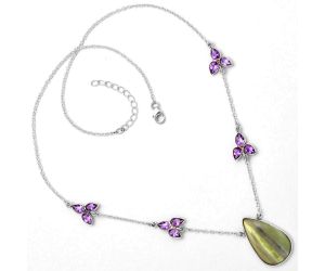 Natural Serpentine & Amethyst Necklace SDN1413 N-1004, 16x26 mm