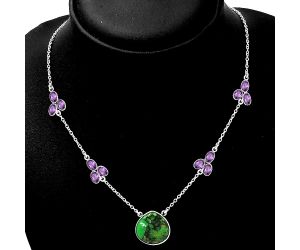 Green Matrix Turquoise & Amethyst Necklace SDN1419 N-1004, 17x17 mm