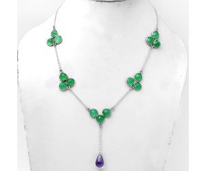 Faceted Amethyst Briolette Drop & Green Onyx Necklace SDN1435 N-1005, 8x12 mm