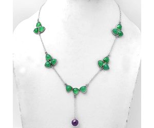 Faceted Amethyst Briolette Ball & Green Onyx Necklace SDN1437 N-1005, 9x9 mm