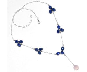 Faceted Rose Quartz Briolette Ball & Lapis Necklace SDN1446 N-1005, 10x10 mm