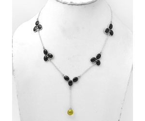 Faceted Lemon Quartz Briolette Ball & Black Onyx Necklace SDN1450 N-1005, 8x8 mm