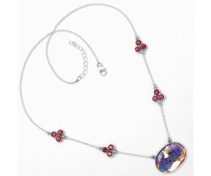 Spiny Oyster Turquoise & Garnet Necklace SDN1465 N-1004, 17x24 mm