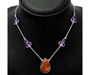 Rare Cady Mountain Agate & Amethyst Necklace SDN1516 N-1004, 15x22 mm