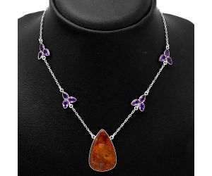 Rare Cady Mountain Agate & Amethyst Necklace SDN1529 N-1004, 20x30 mm