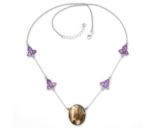 Natural Copper Abalone Shell & Garnet Necklace SDN1533 N-1004, 18x21 mm