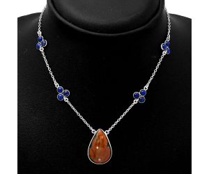 Natural Blood Stone - India & Lapis Necklace SDN1541 N-1004, 15x23 mm