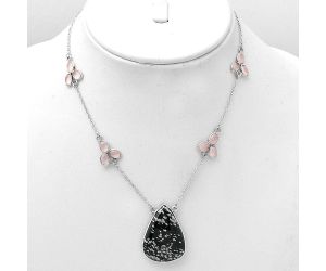 Snow Flake Obsidian & Rose Quartz Necklace SDN1584 N-1004, 20x29 mm
