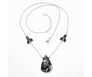 Mexican Cabbing Fossil and Black Onyx Necklace SDN1639 N-1002, 19x29 mm