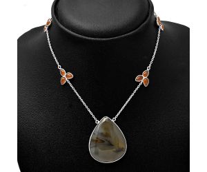 Montana Agate and Carnelian Necklace SDN1645 N-1004, 28x34 mm