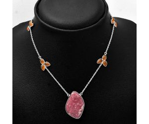 Pink Thulite and Carnelian Necklace SDN1647 N-1004, 18x28 mm