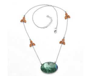 Azurite In Malachite and Carnelian Necklace SDN1655 N-1004, 22x32 mm