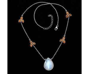 Rainbow Moonstone and Carnelian Necklace SDN1656 N-1004, 18x23 mm