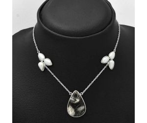 Mexican Cabbing Fossil and Pearl Necklace SDN1659 N-1002, 18x25 mm