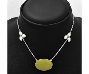 Cloudy Prehnite and Pearl Necklace SDN1660 N-1002, 17x25 mm