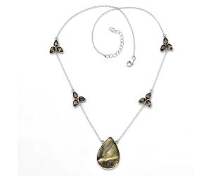Copper Abalone Shell and Smoky Quartz Necklace SDN1661 N-1004, 19x26 mm