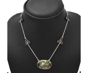 Shell In Black Blue Turquoise and Smoky Quartz Necklace SDN1663 N-1004, 17x27 mm