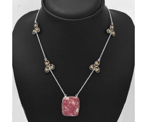 Pink Thulite and Smoky Quartz Necklace SDN1665 N-1004, 21x24 mm