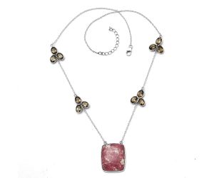 Pink Thulite and Smoky Quartz Necklace SDN1665 N-1004, 21x24 mm