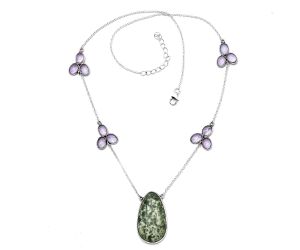 Dioptase and Amethyst Necklace SDN1669 N-1004, 17x29 mm