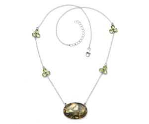 Copper Abalone Shell and Peridot Necklace SDN1681 N-1004, 18x26 mm