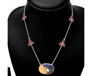 Spiny Oyster Turquoise and Garnet Necklace SDN1698 N-1004, 19x27 mm