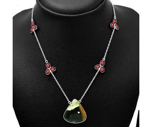 Chrome Chalcedony and Garnet Necklace SDN1704 N-1004, 24x25 mm