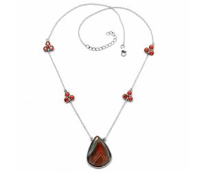 Lake Superior Agate and Garnet Necklace SDN1714 N-1004, 20x27 mm